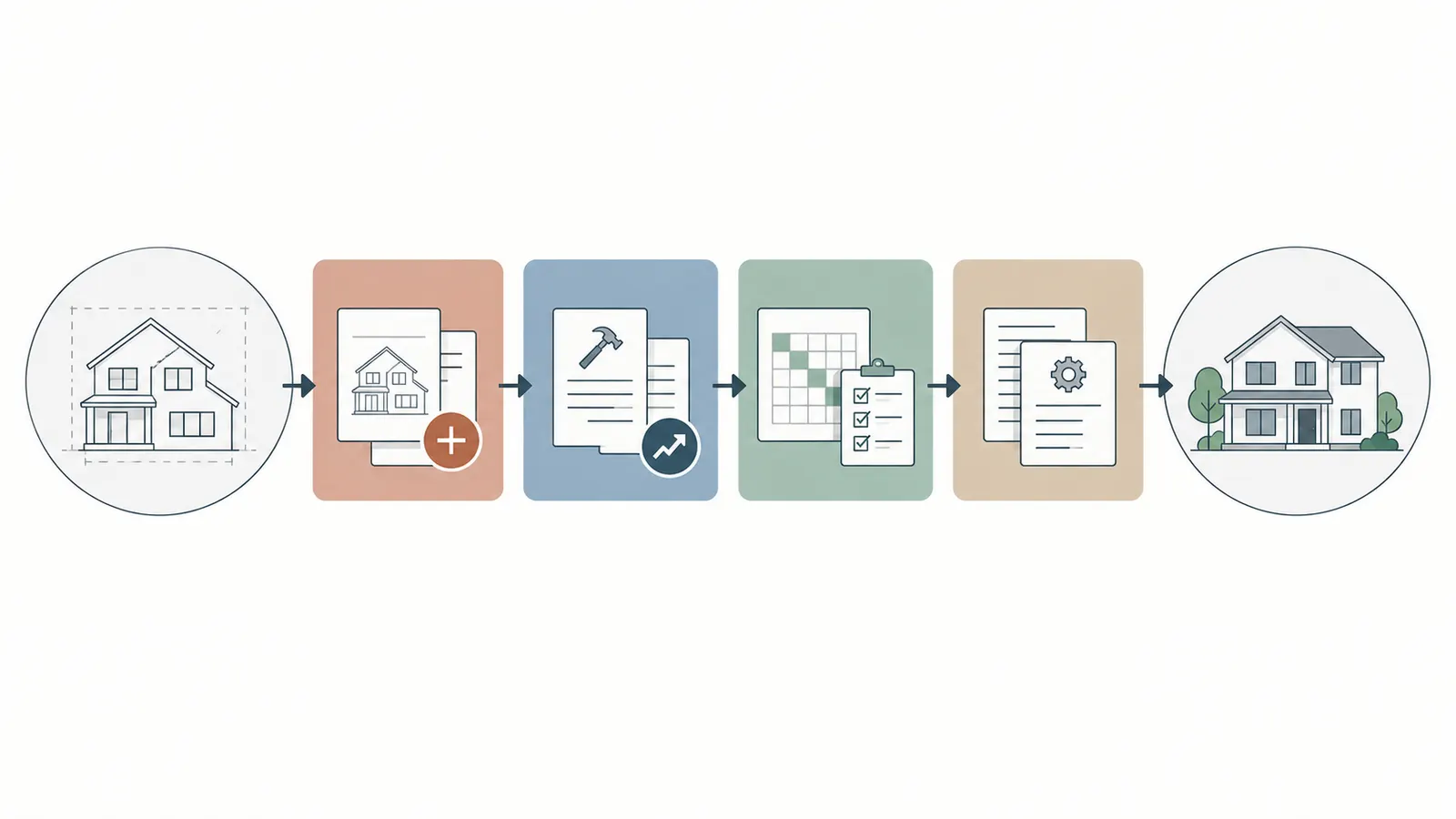 A four-part budget bridge connecting baseline cost to current forecast through scope, price, execution and residual variance