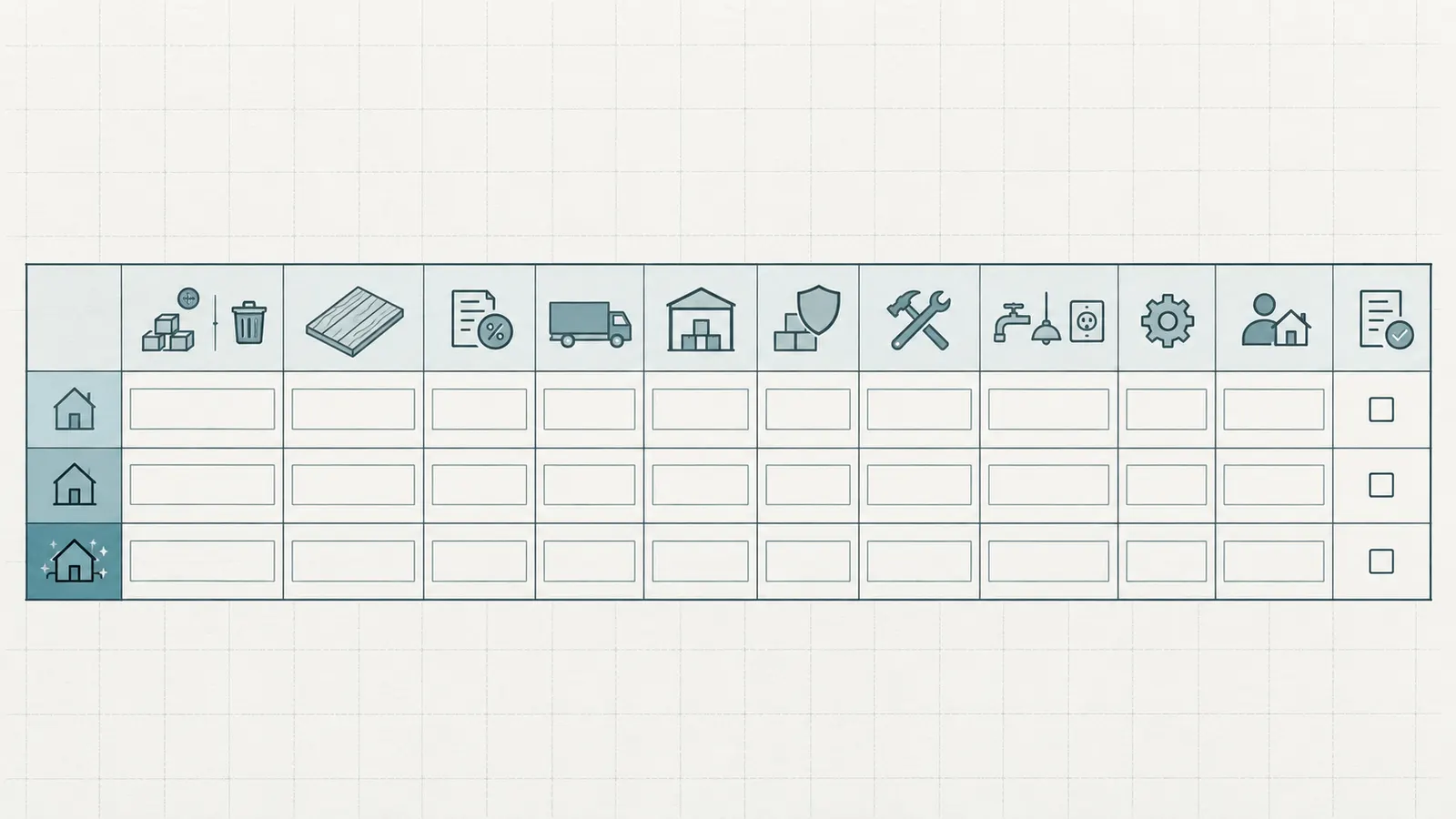 Annotated worksheet row connecting product price to tax freight labor rough-ins fees and owner cash