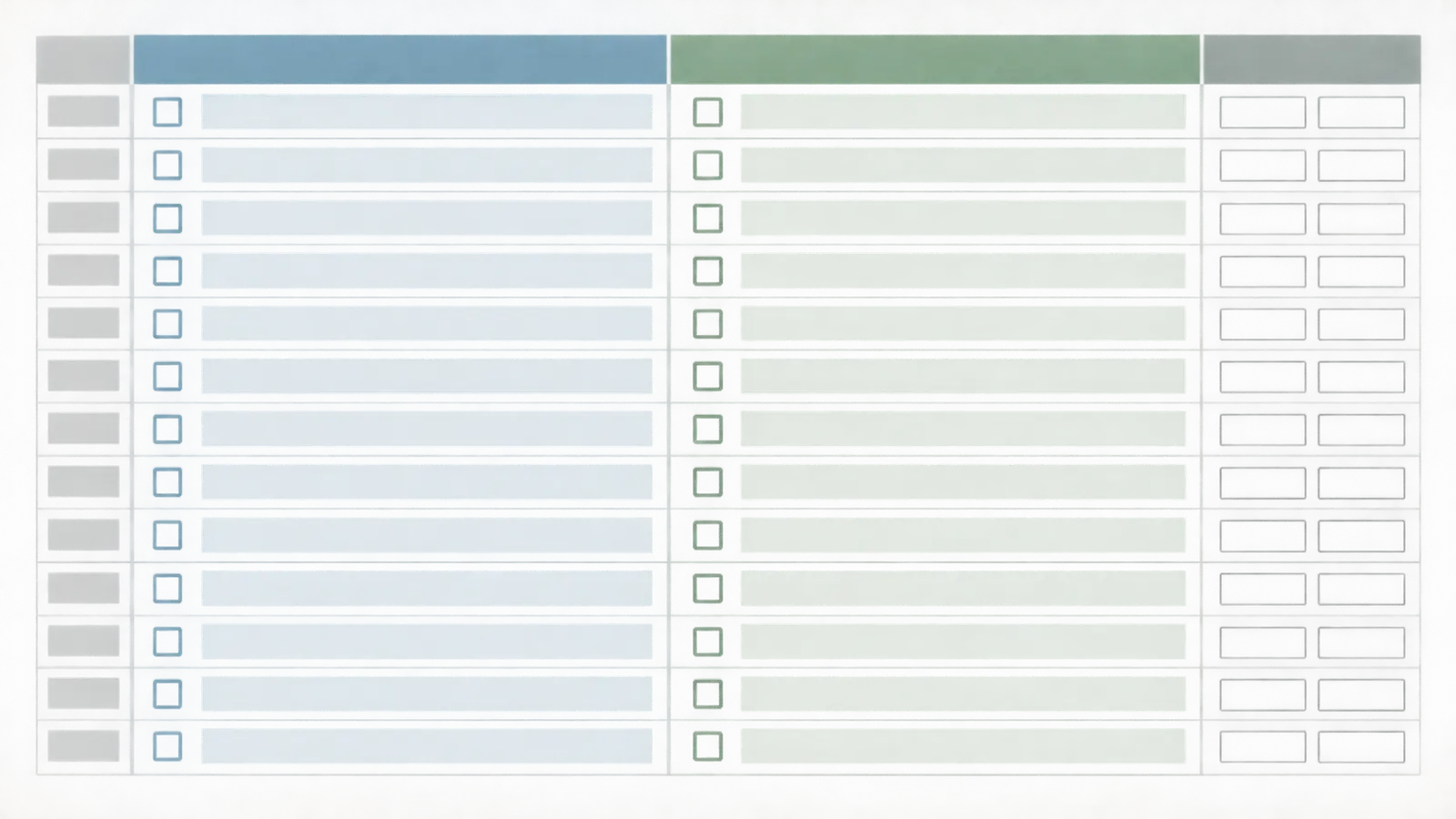 Two-column term-sheet matrix matching financing terms with responsible parties and verification records