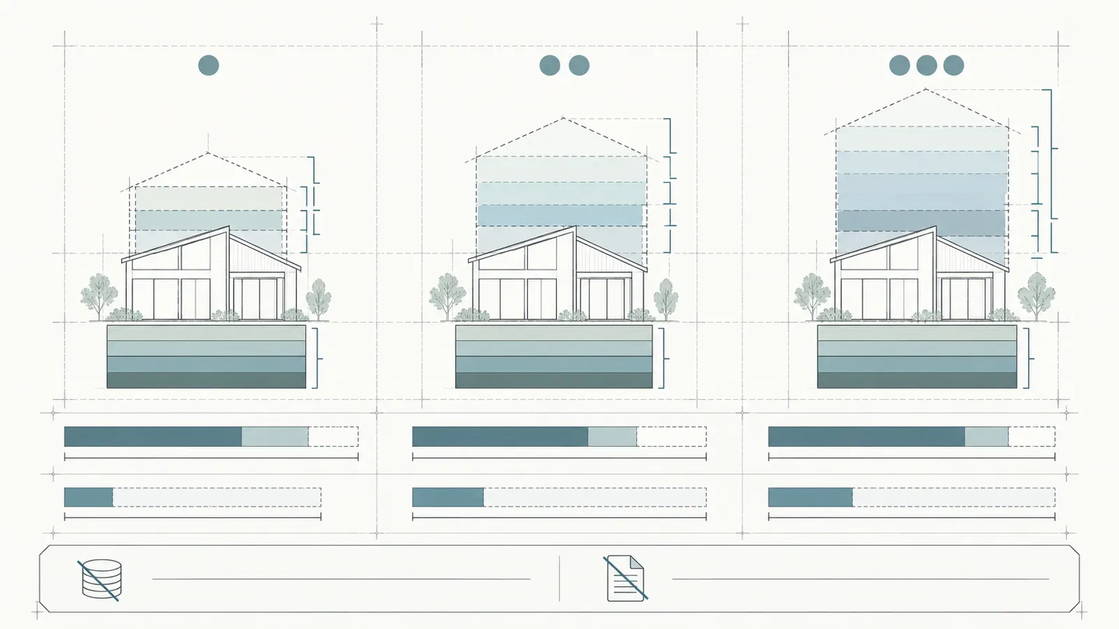 Three-column forecast bridge comparing base, likely and high final cost with cost to complete and funding headroom