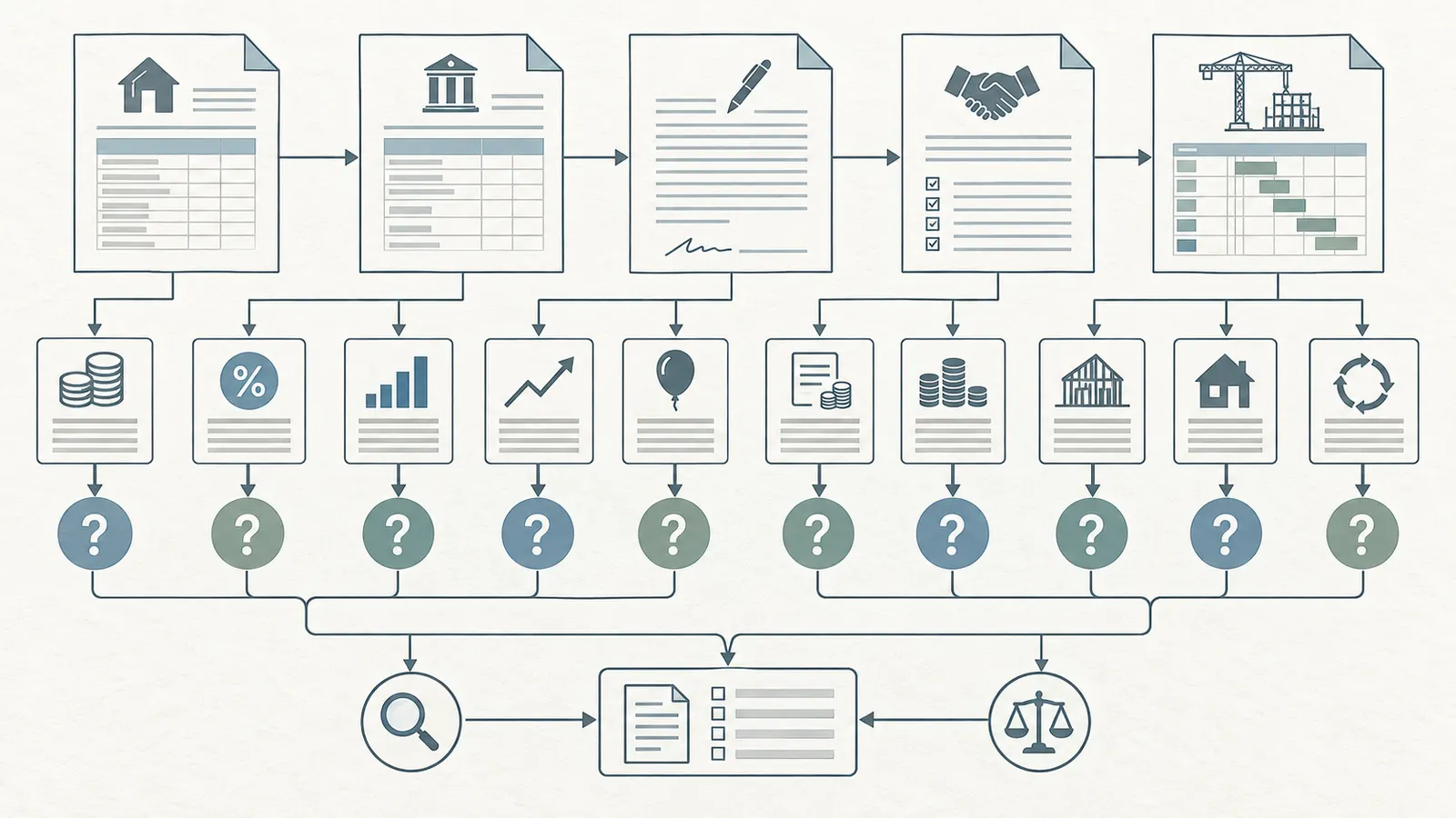 Field map connecting Loan Estimate and Closing Disclosure payment tables to interest, reserve, fee and conversion questions.