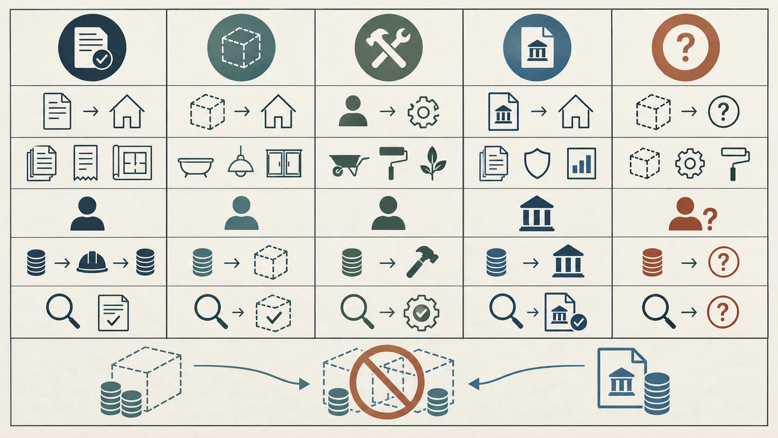 Comparison matrix separating documented costs, allowances, owner-managed items, lender disclosures, and unresolved exposure