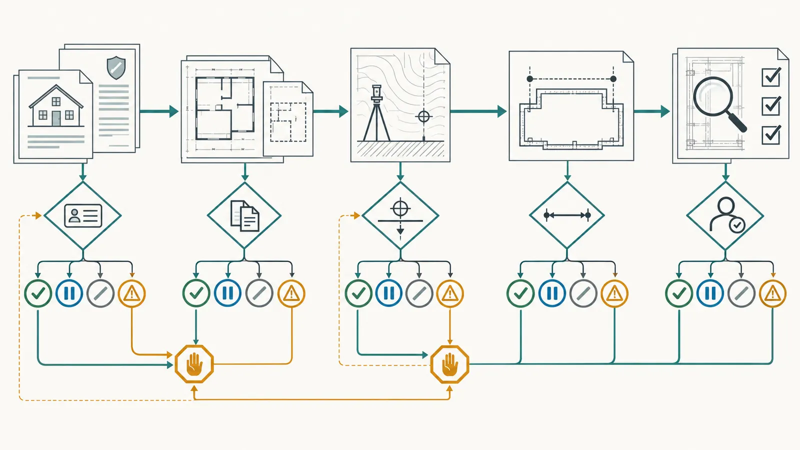 Decision map for matching the approved plan revision, permit, survey benchmark and datum before interpreting a foundation measurement.