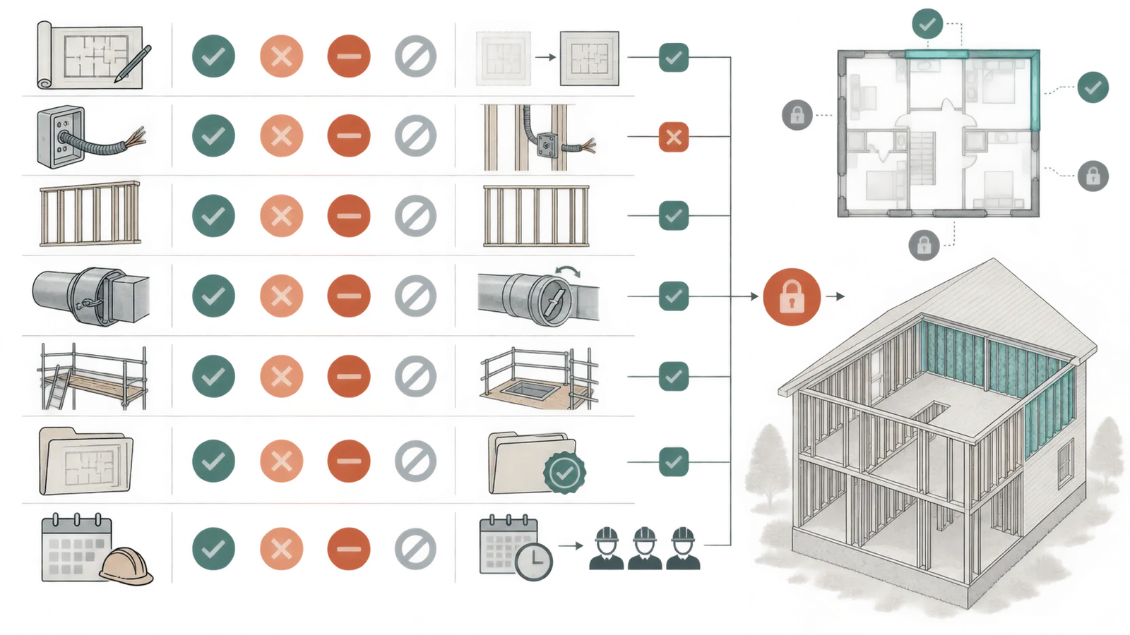 Illustrative Austin frame-to-insulation matrix with ready, correction and hold rows leading to a limited release