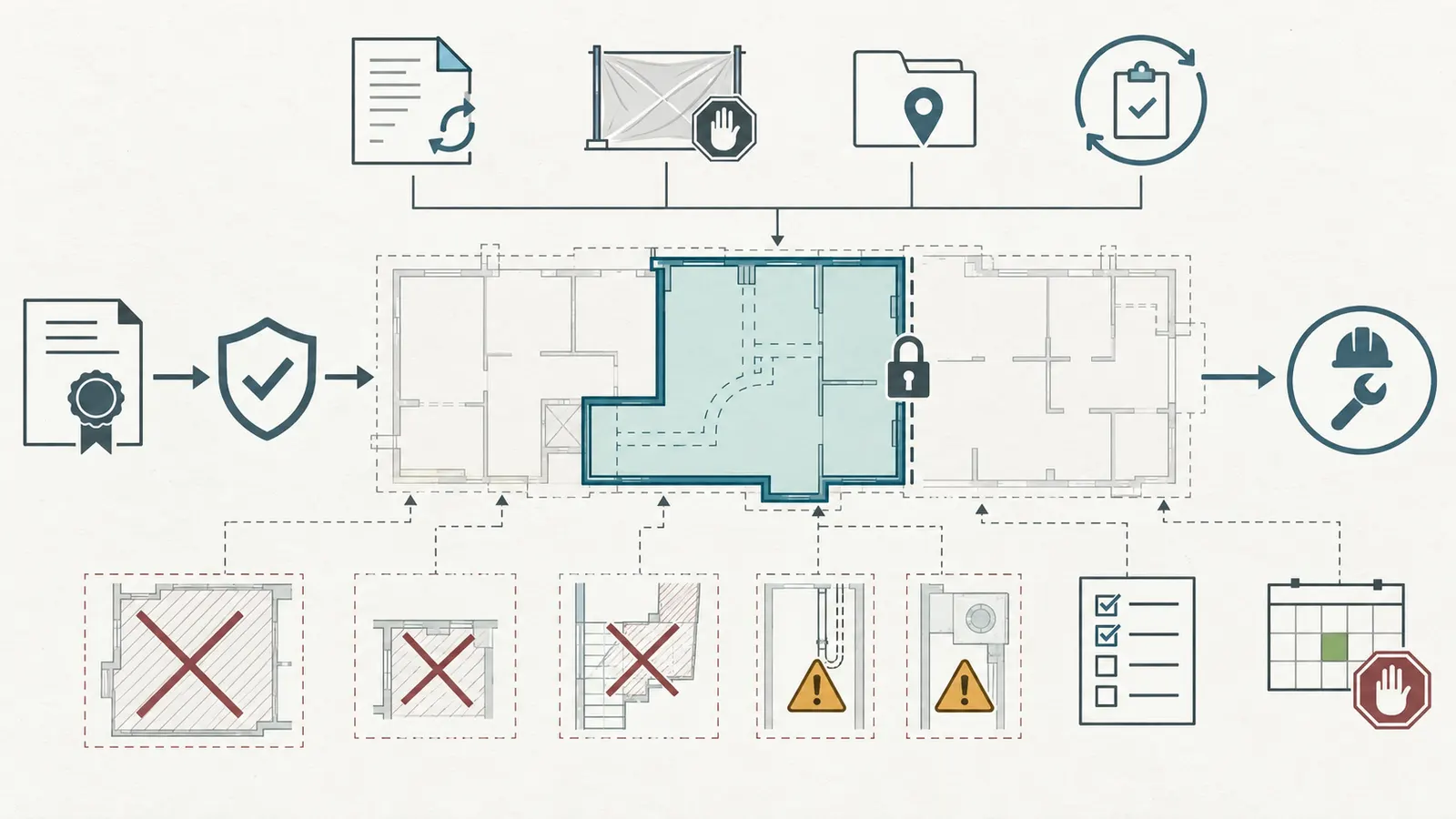Handoff diagram showing released area, exclusions, documents, cover limit, receiver and next verification