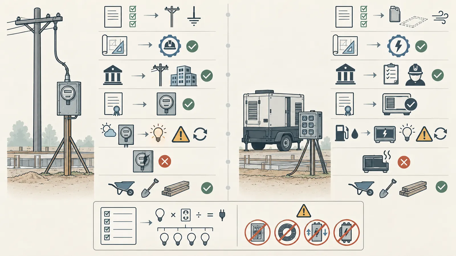 Comparison of utility temporary service and professionally arranged generator release evidence and failure boundaries.