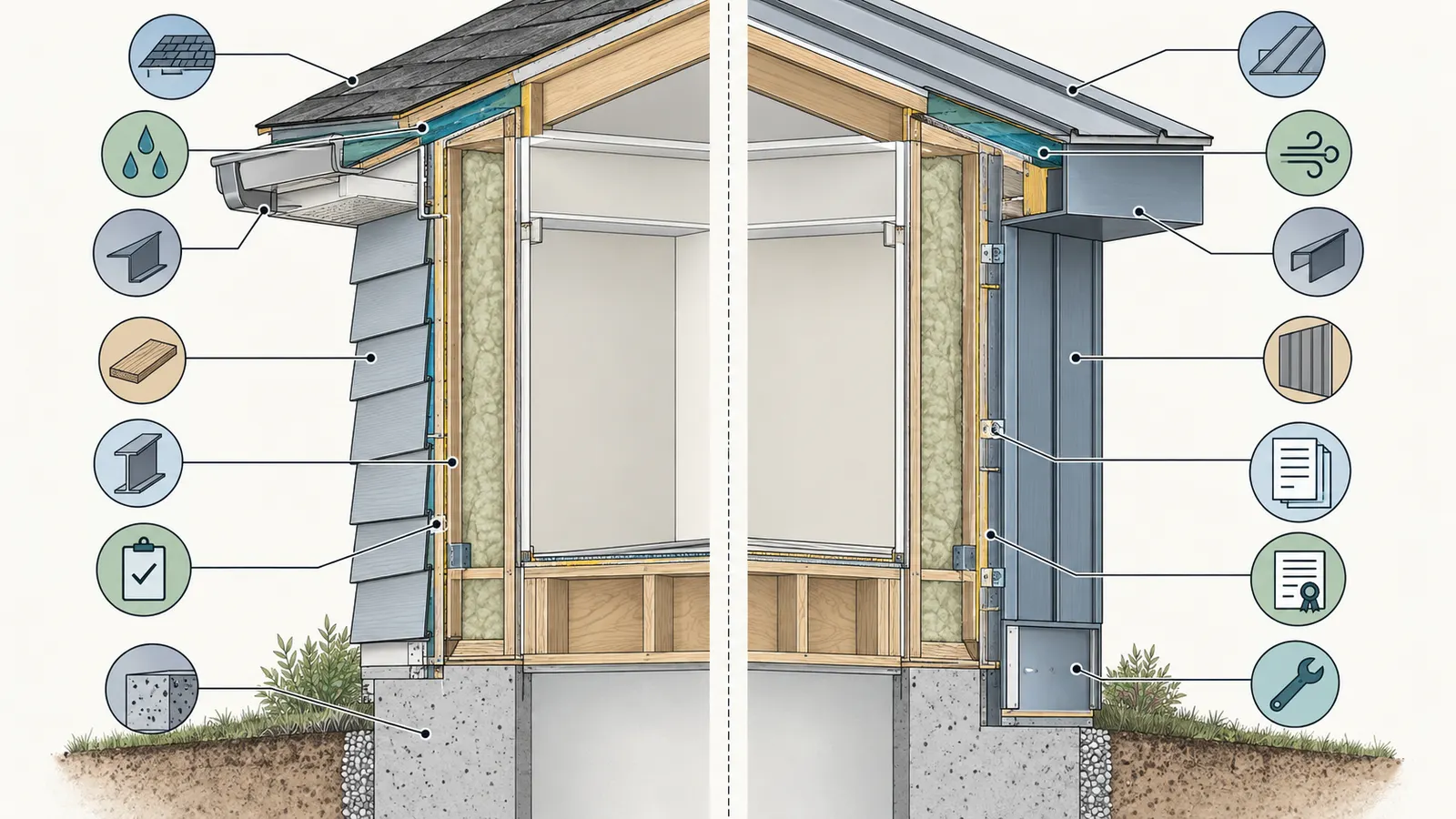 Cutaway trace of one home alternate crossing adjacent trades, documents, permit review, inspection, and warranty boundaries.