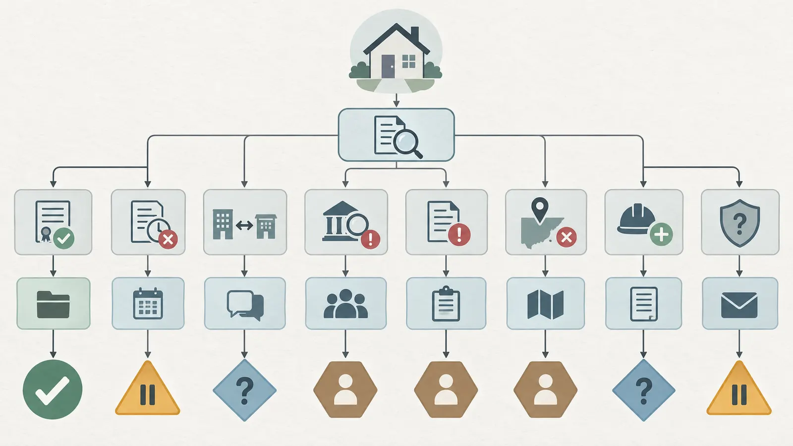 Decision map routing matched, expired, mismatched and unresolved contractor records to next actions