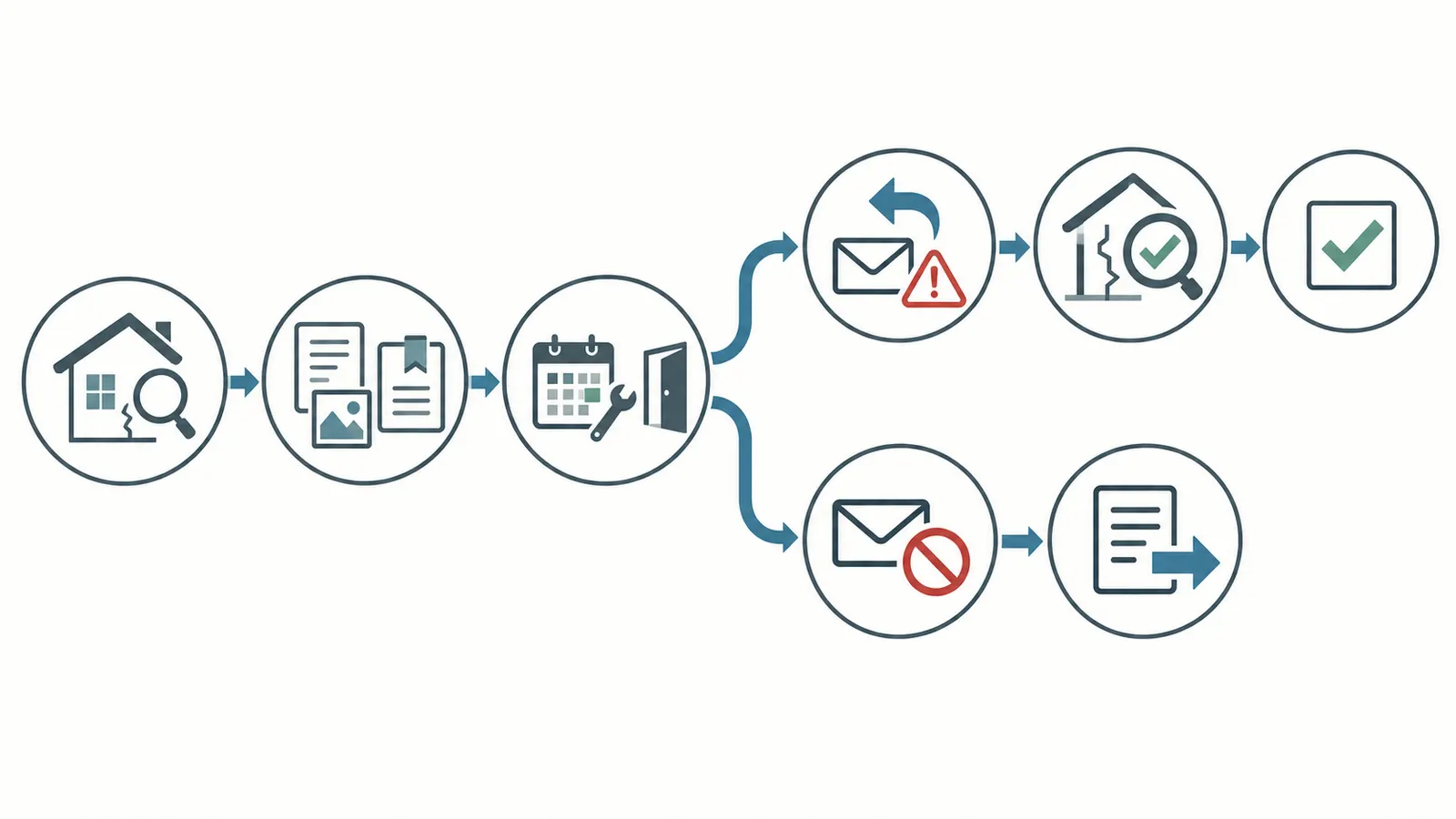 Flow diagram for a specific cure request: define concern, request response, agree on verification, record result, and route unresolved work.