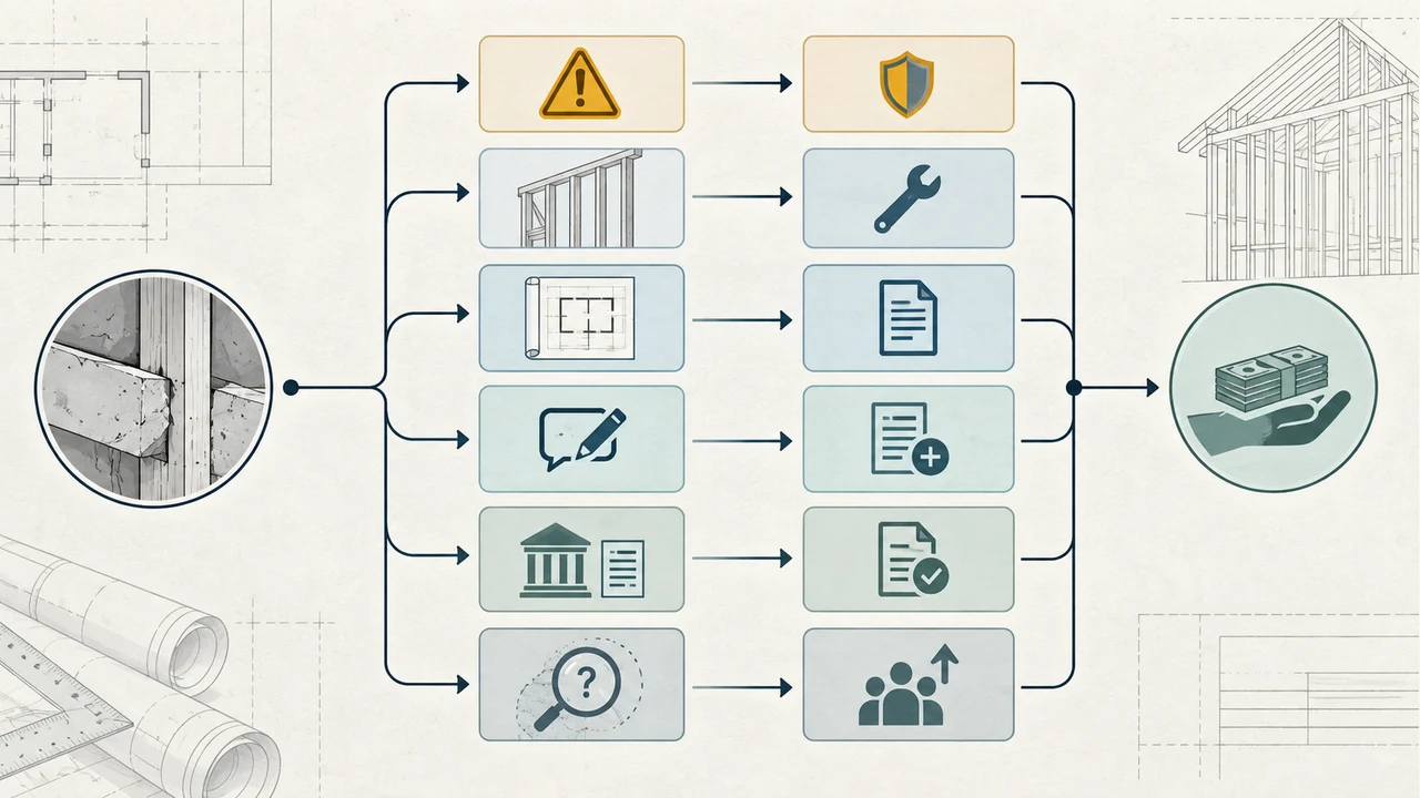 Decision map from observed construction concern to scoped payment or escalation action
