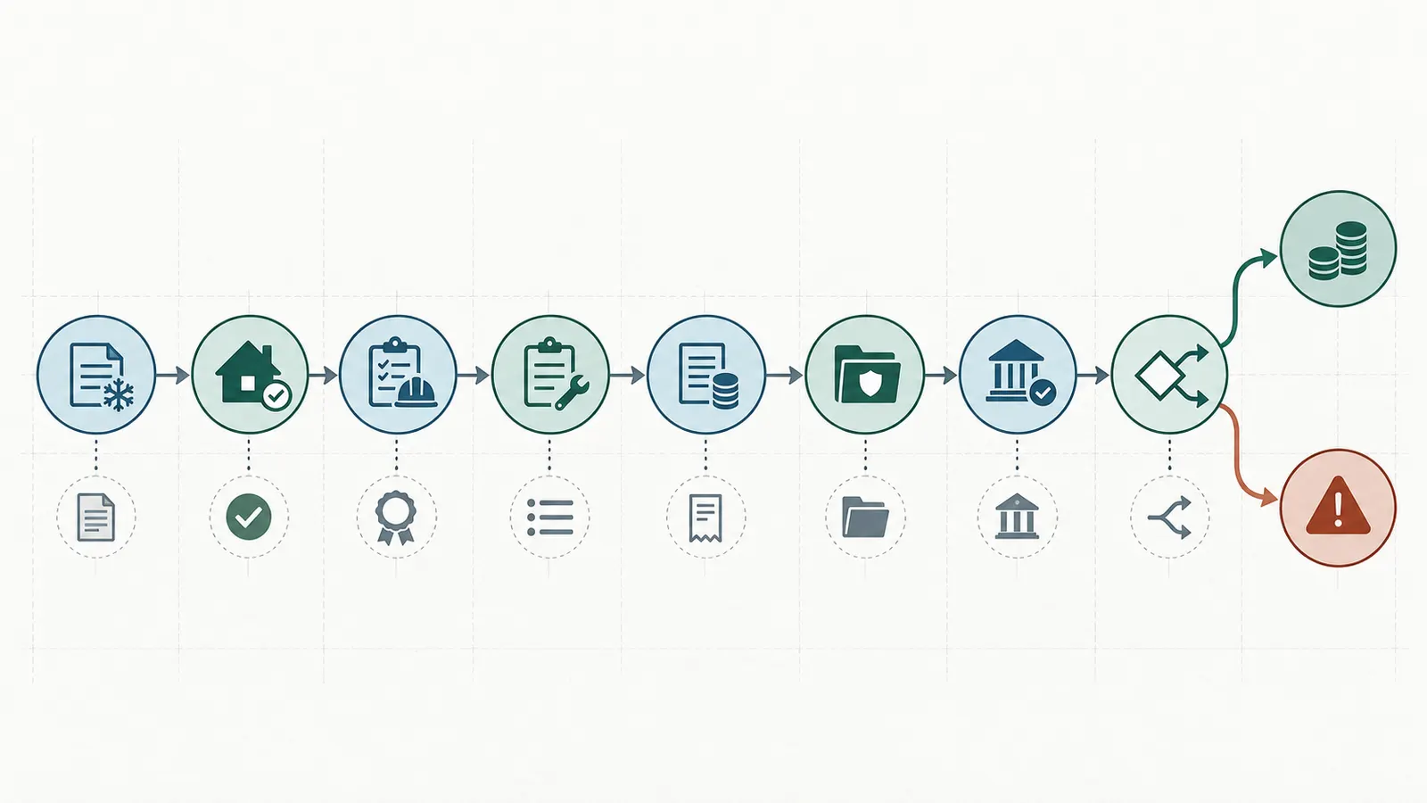 Sequential final-payment release gates from accounting snapshot through completion, inspection, closeout, lien evidence, lender review, and undisputed payment or dispute handoff
