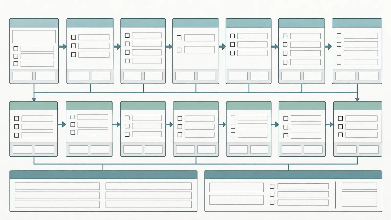 Structured worksheet grid for recording trigger, notice, forum, fees, remedies, agency and records fields.