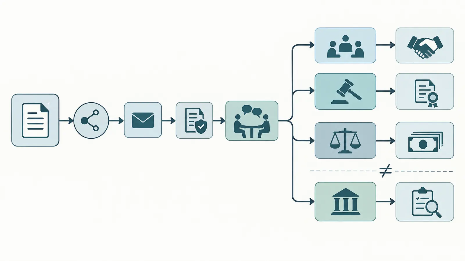 Decision map from a construction dispute notice through cure, mediation, arbitration, court and agency handoffs.