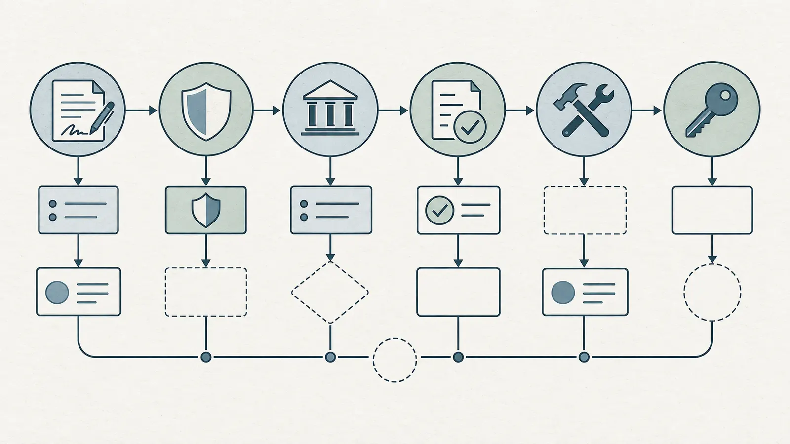 Decision map connecting the construction contract, property policy, lender file, repair authority, and closing release.