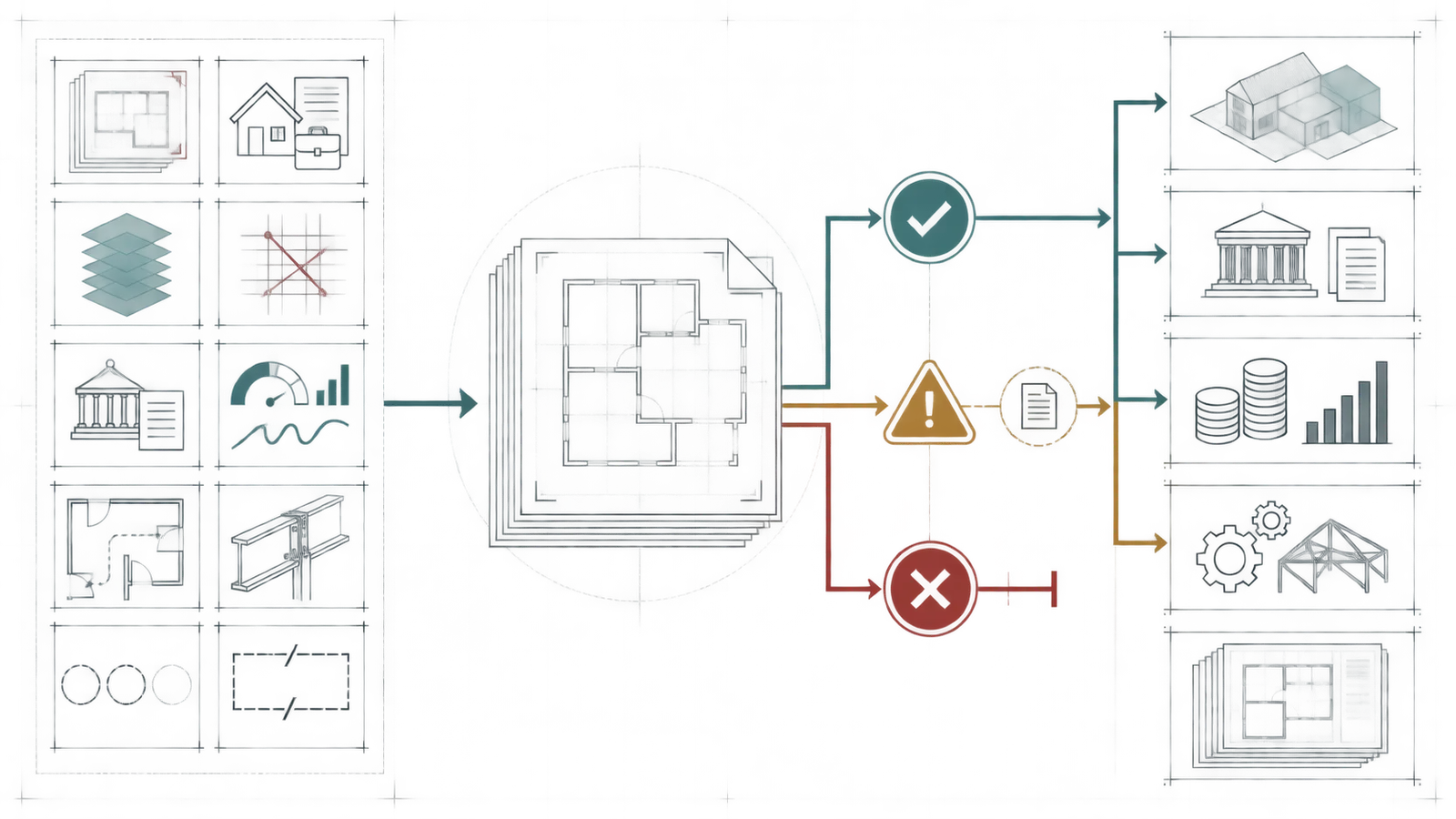 Plan-freeze handoff packet diagram with revision control, conflict log, review evidence, exceptions and next recipient