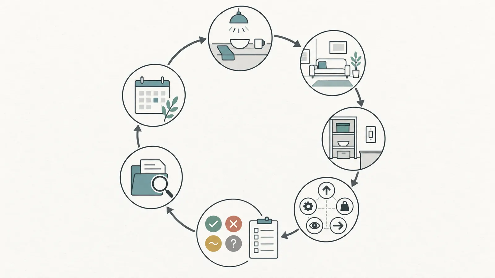 Verification loop showing ordinary task, normal room conditions, uncoached trial, observation, record, and review date