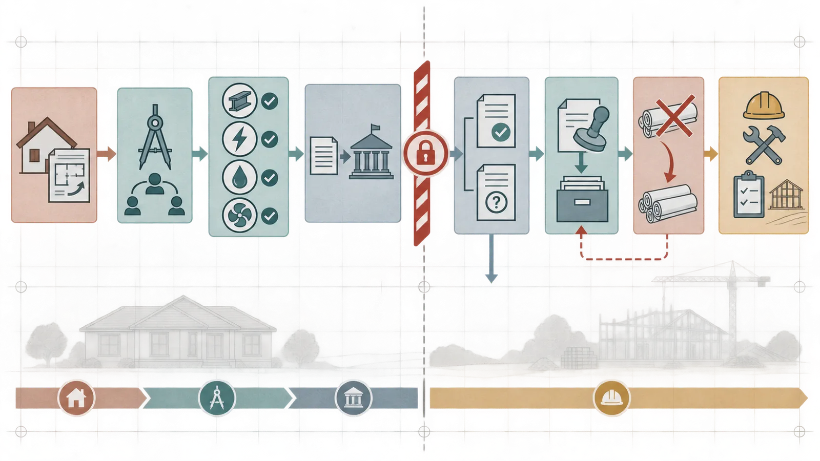 Controlled revision handoff from homeowner request through design review and field release