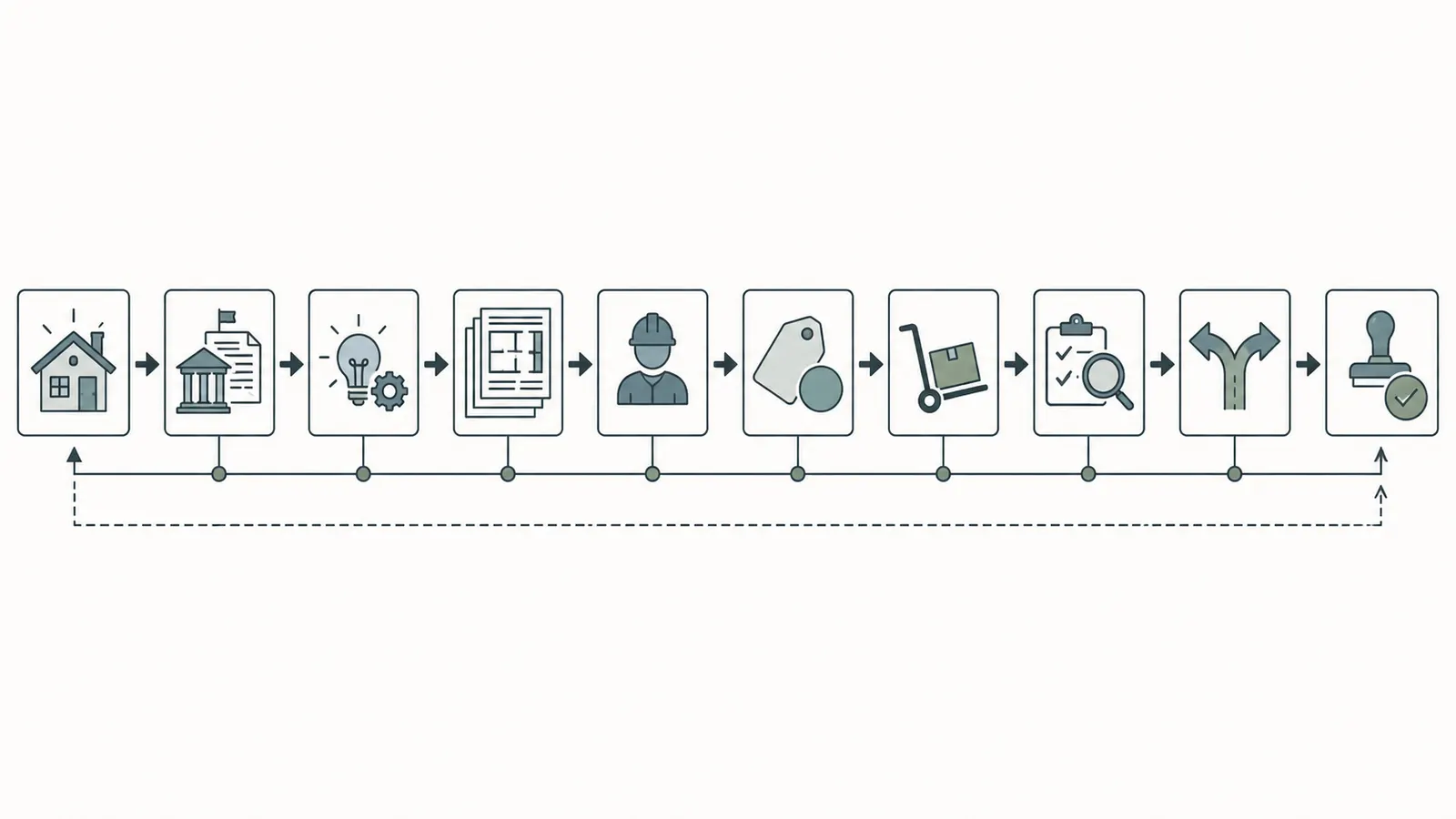 Decision map tracing a homeowner priority through design documents, bid scope, responsibility, procurement, verification and controlled change.