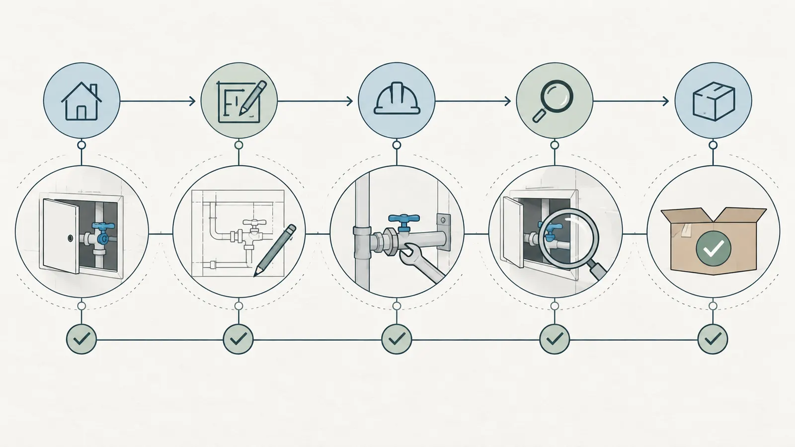 A whole-home maintenance task moving from household brief through design, construction, commissioning, and handover