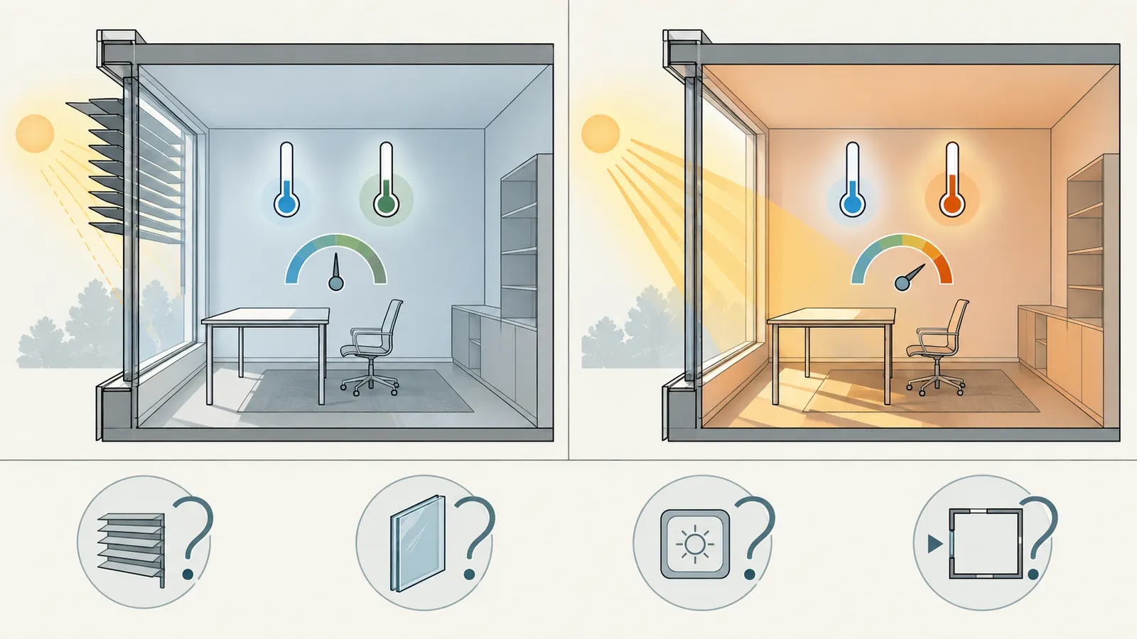 Side-by-side comfort sensitivity comparison for baseline and delayed exterior-shade cases