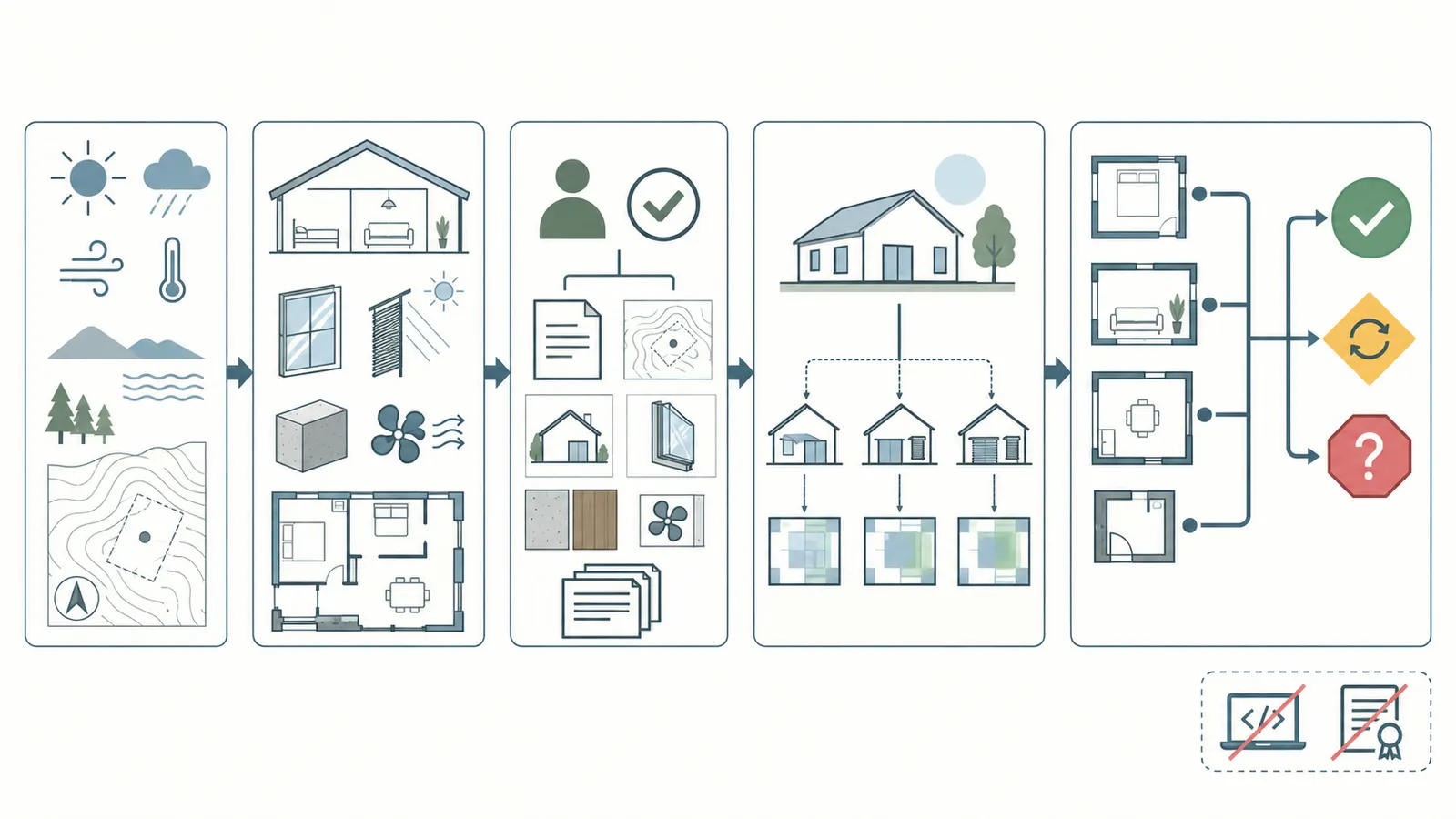 Decision map connecting site and household assumptions to model cases, outputs, risks and the plan-freeze choice