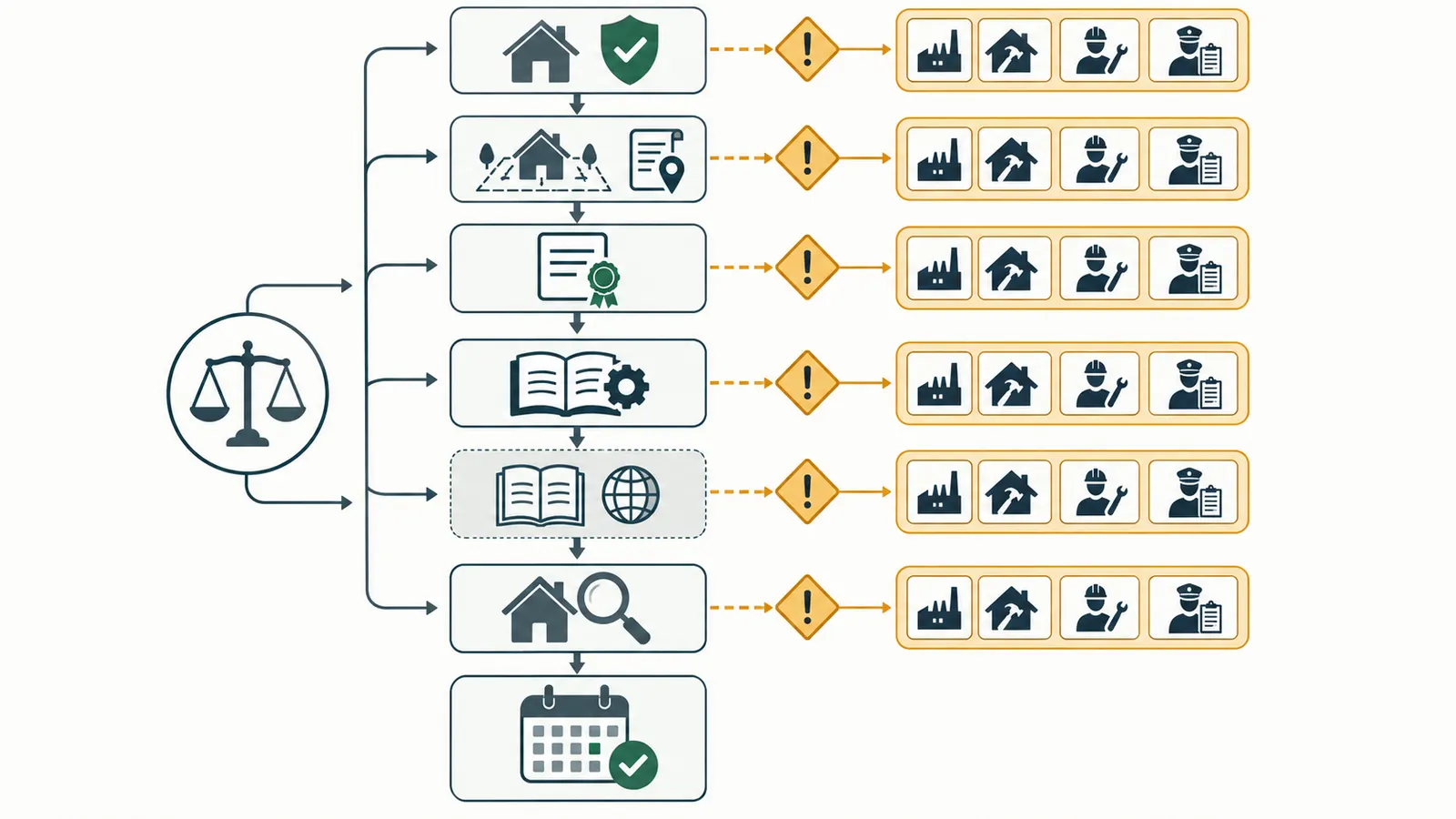 Decision map showing safety first, then applicable local authority, written warranty, exact manual, national guidance, observed condition, and calendar date.