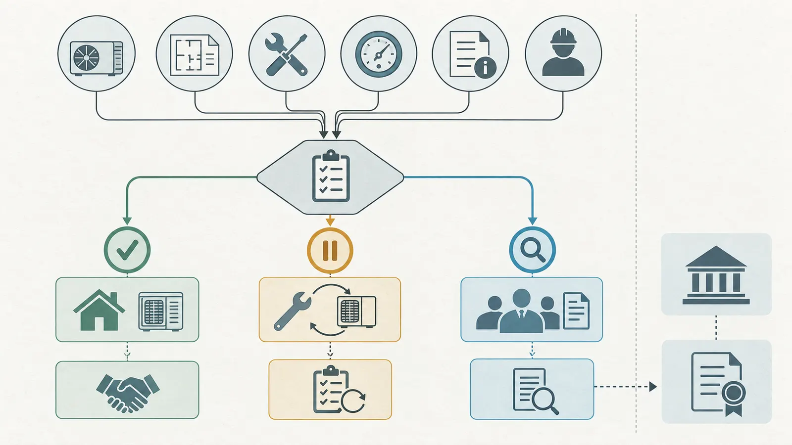 Decision map for accepting an HVAC handoff, requesting a callback or seeking qualified independent review.