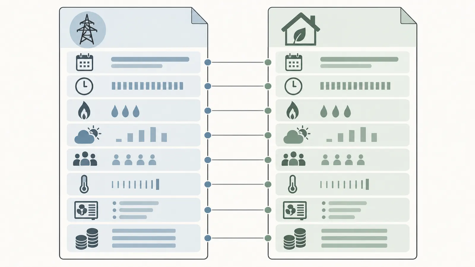 Side-by-side comparison of a utility bill period and matching energy-model period