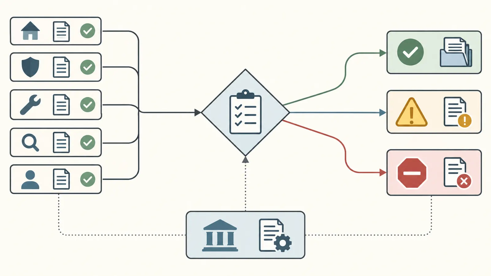 A handoff decision map leading to ready, written open items, or pause based on critical evidence gaps