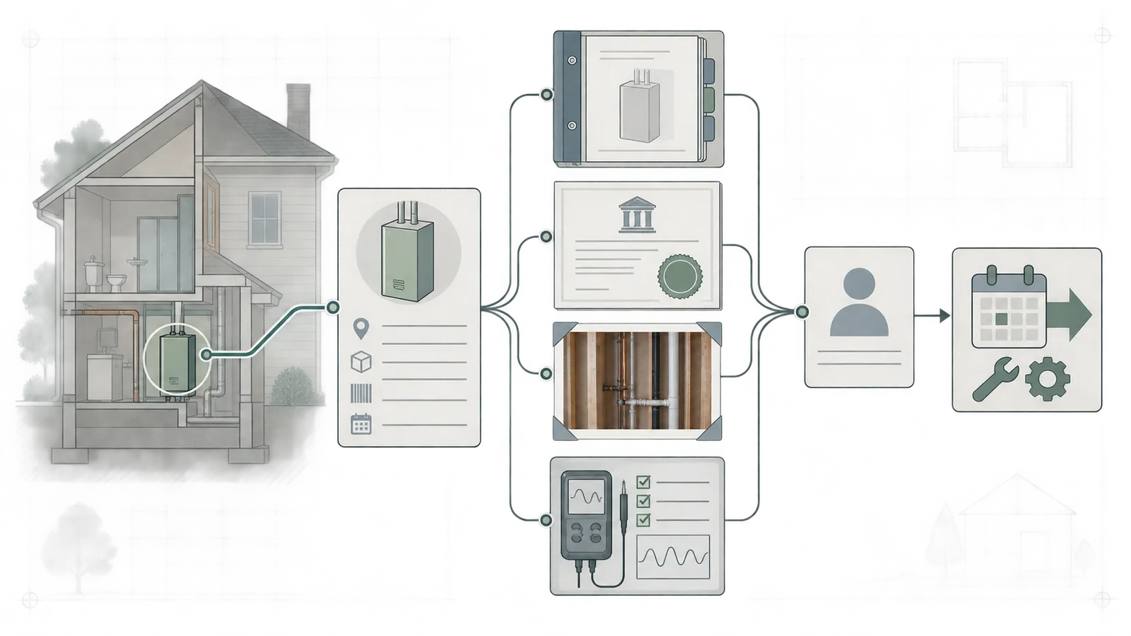 Handover evidence chain linking component identity, records, verification, responsibility, and next action