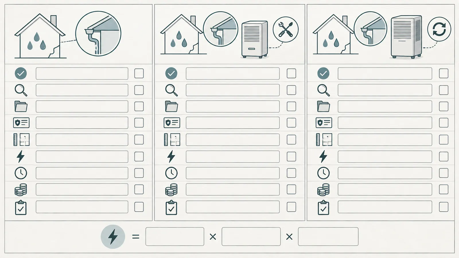 Three-column comparison of source correction first, bounded repair, and installed replacement with shared decision inputs.