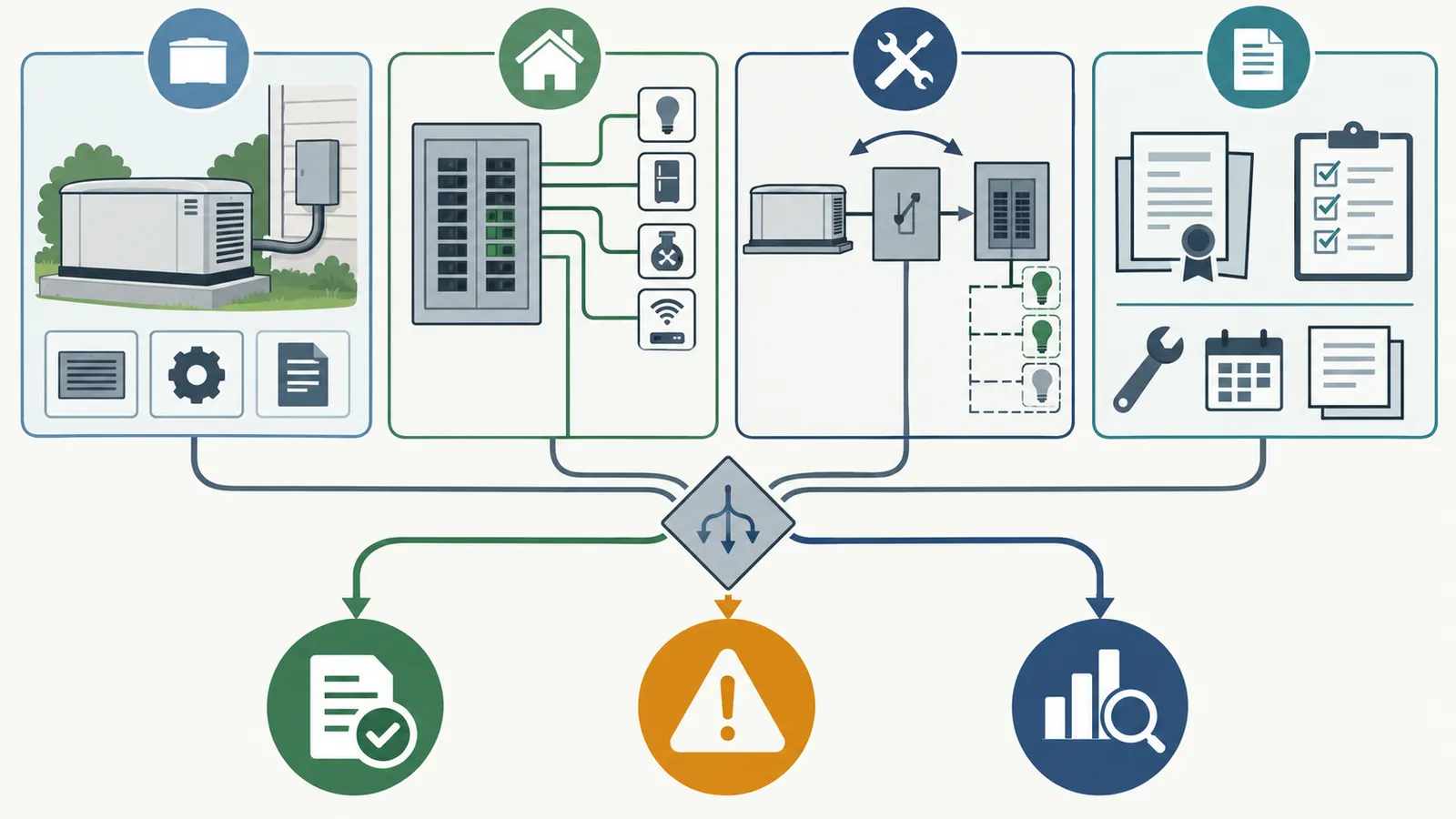 Decision map connecting generator records, circuit evidence, transfer testing and the next storm-readiness classification