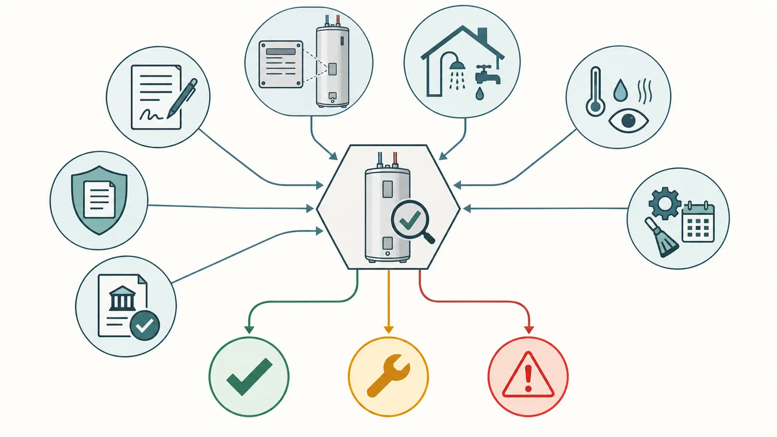 Decision map from water-heater handover records and safe observations to accept, hold, or escalate