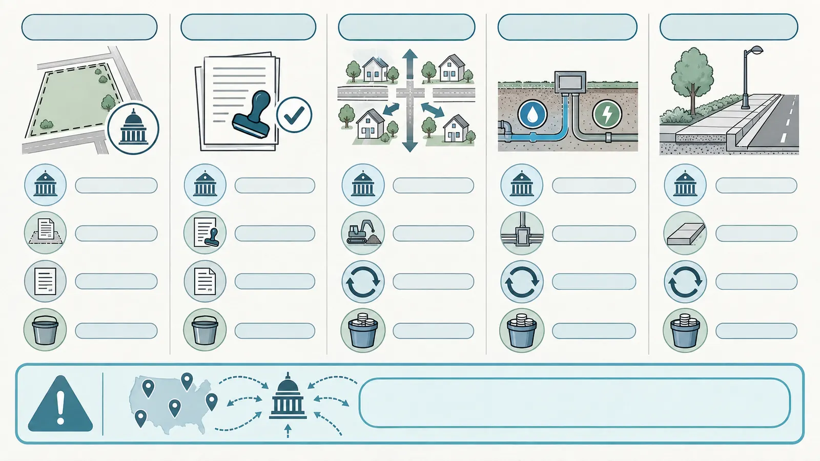 Comparison of parcel-tied assessments, permit charges, impact fees, utility connections, and exactions by trigger and timing