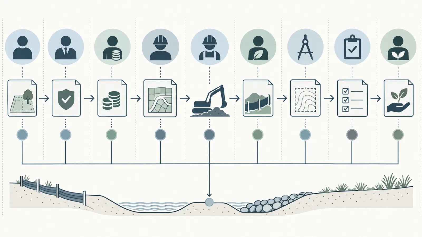 Role map separating owner, permittee, builder, responsible land disturber, designer, inspector, and maintenance holder
