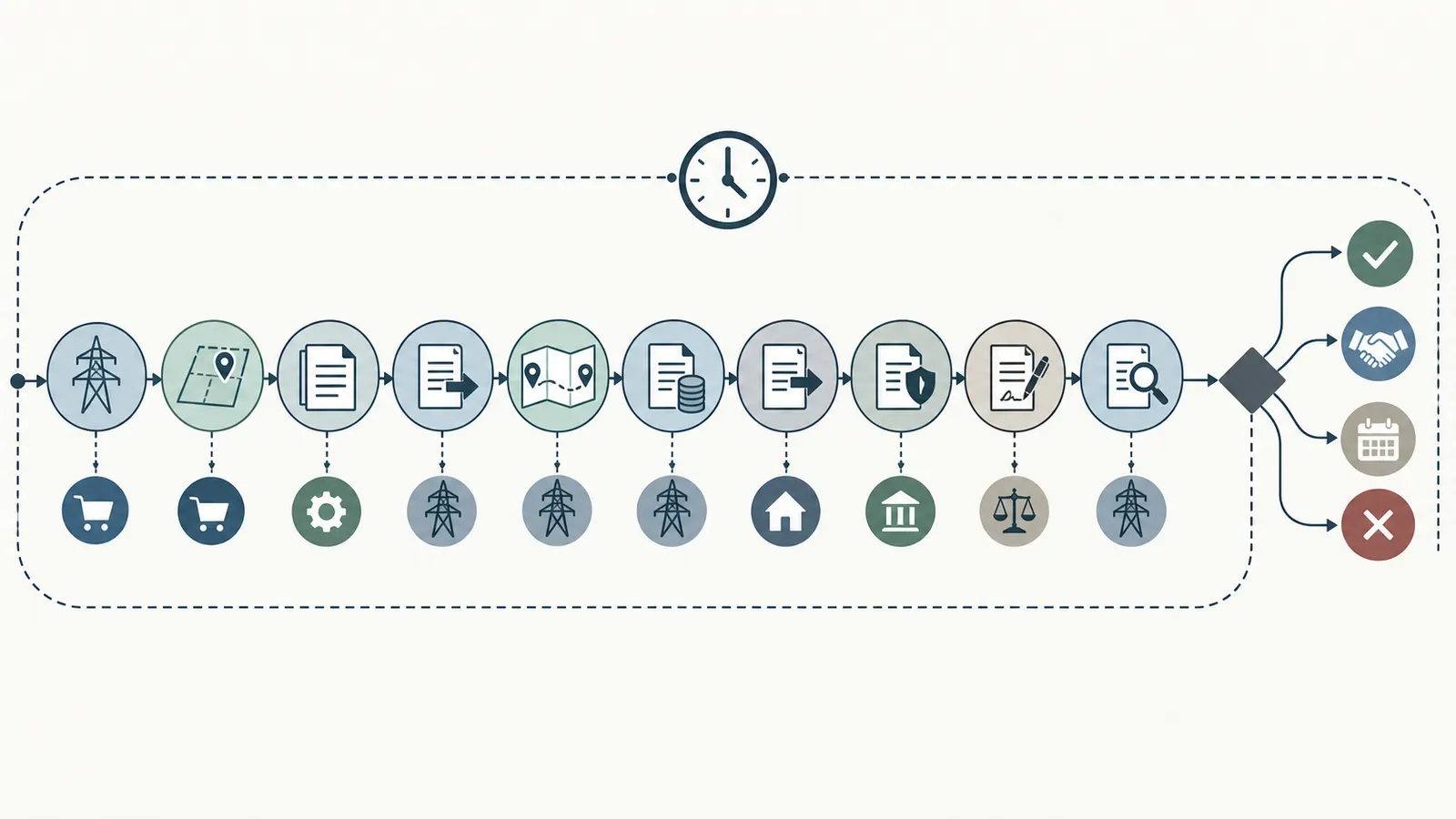 Pre-closing sequence from parcel identity through provider approval and contingency release