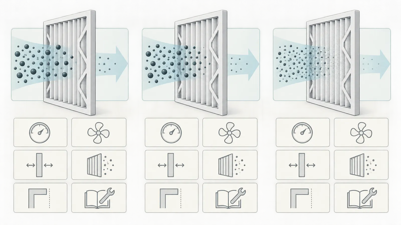 A comparison grid separating MERV rating, exact filter pressure drop, media depth, and system verification.
