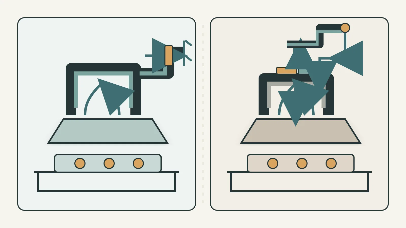 Split technical view of outdoor ducted exhaust and filtered recirculating range-hood paths