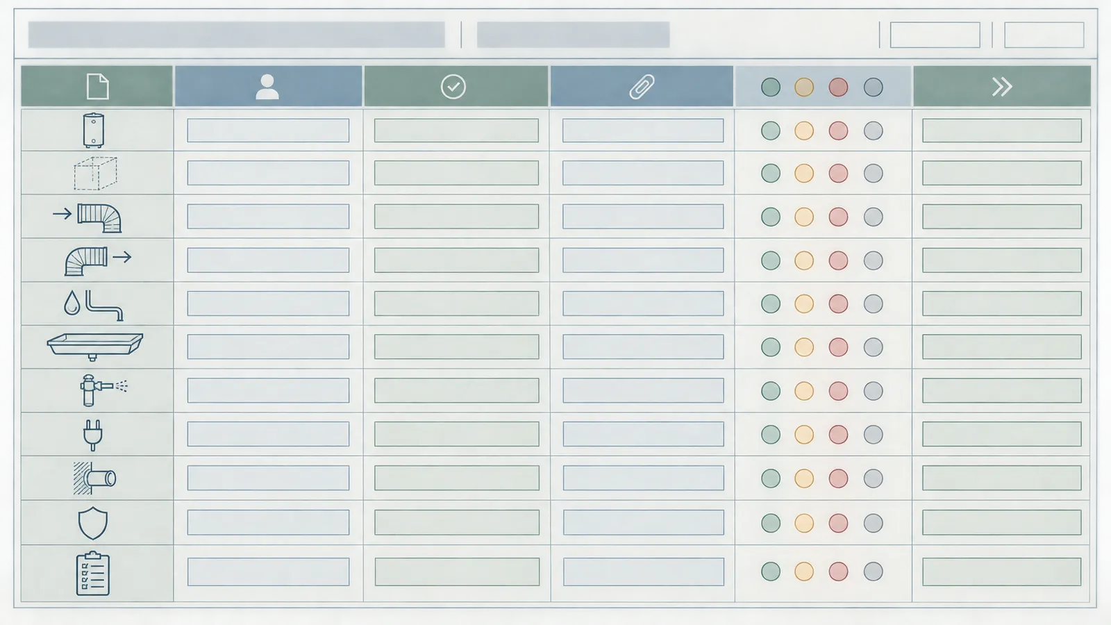 Pre-cover evidence matrix linking model, air, water, electrical, permit, responsible trade, status, and dated verification record