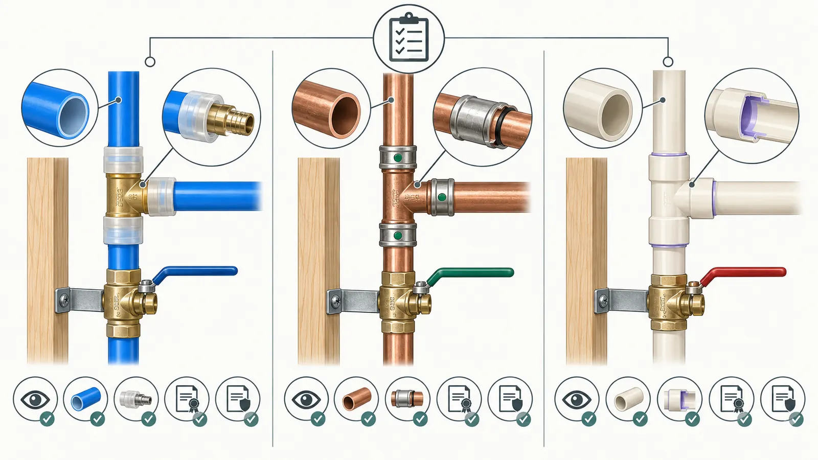 Comparison of PEX, copper and CPVC pipe systems including joints, transitions and limits