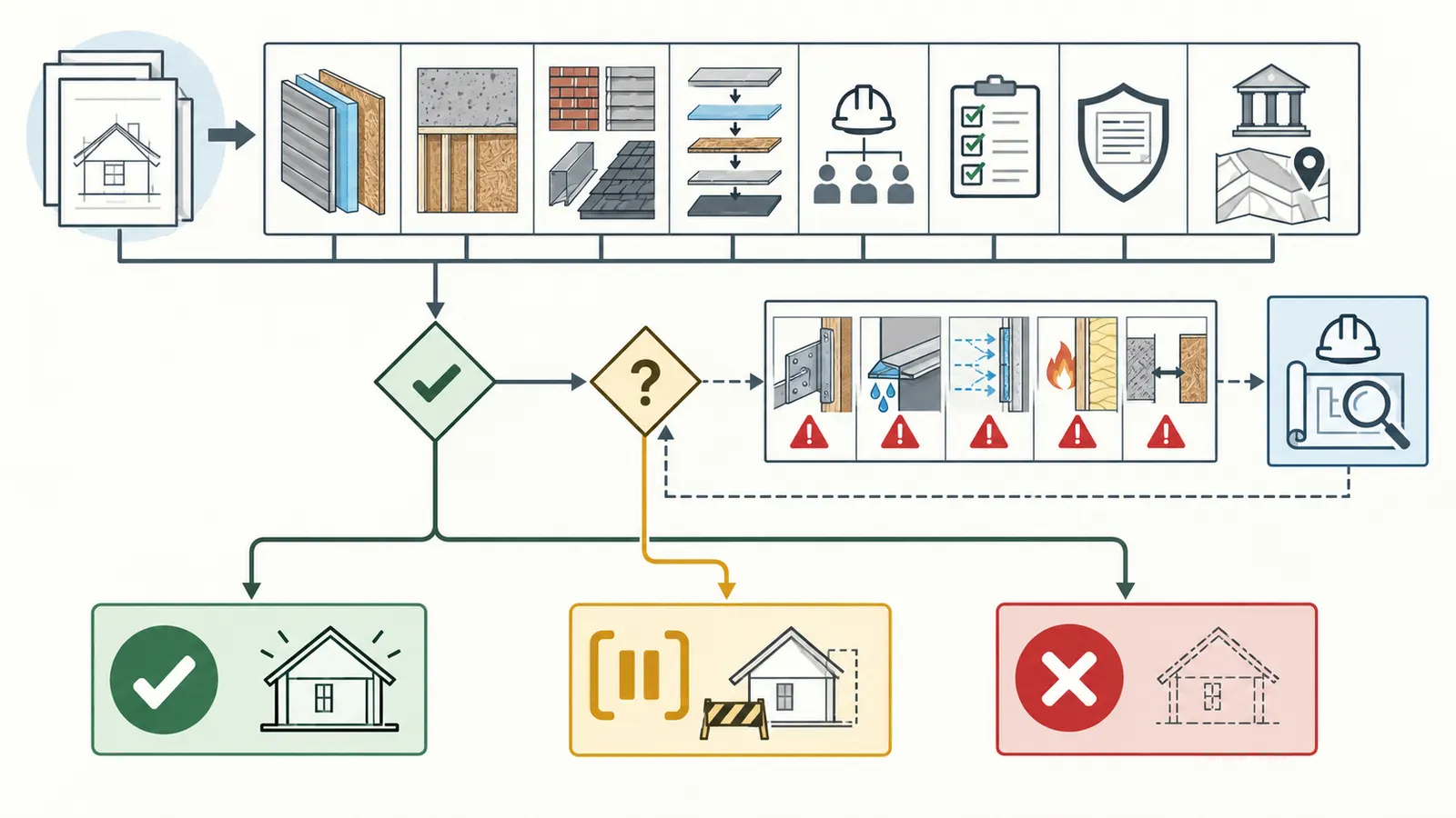 Decision map showing release, bounded hold, and do-not-release paths for an envelope purchase package.