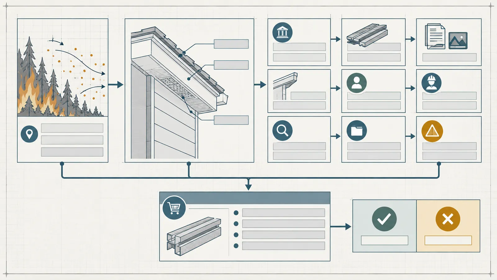 Annotated worksheet row showing jurisdiction, exact assembly, interface, owner and verification fields for one exterior component.