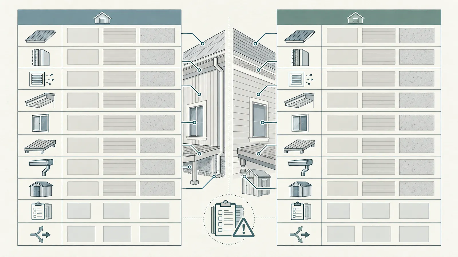 Comparison matrix showing how two illustrative exterior packages are checked by pathway, record, interface and release status.