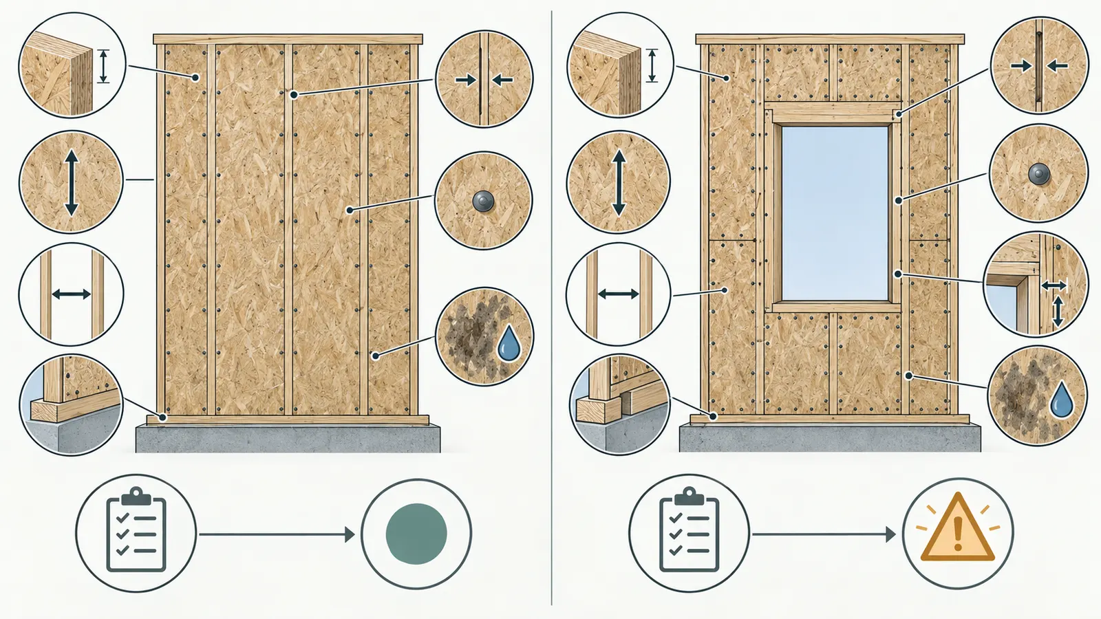 Side-by-side comparison of a general wall-sheathing record and a designed shear-wall record