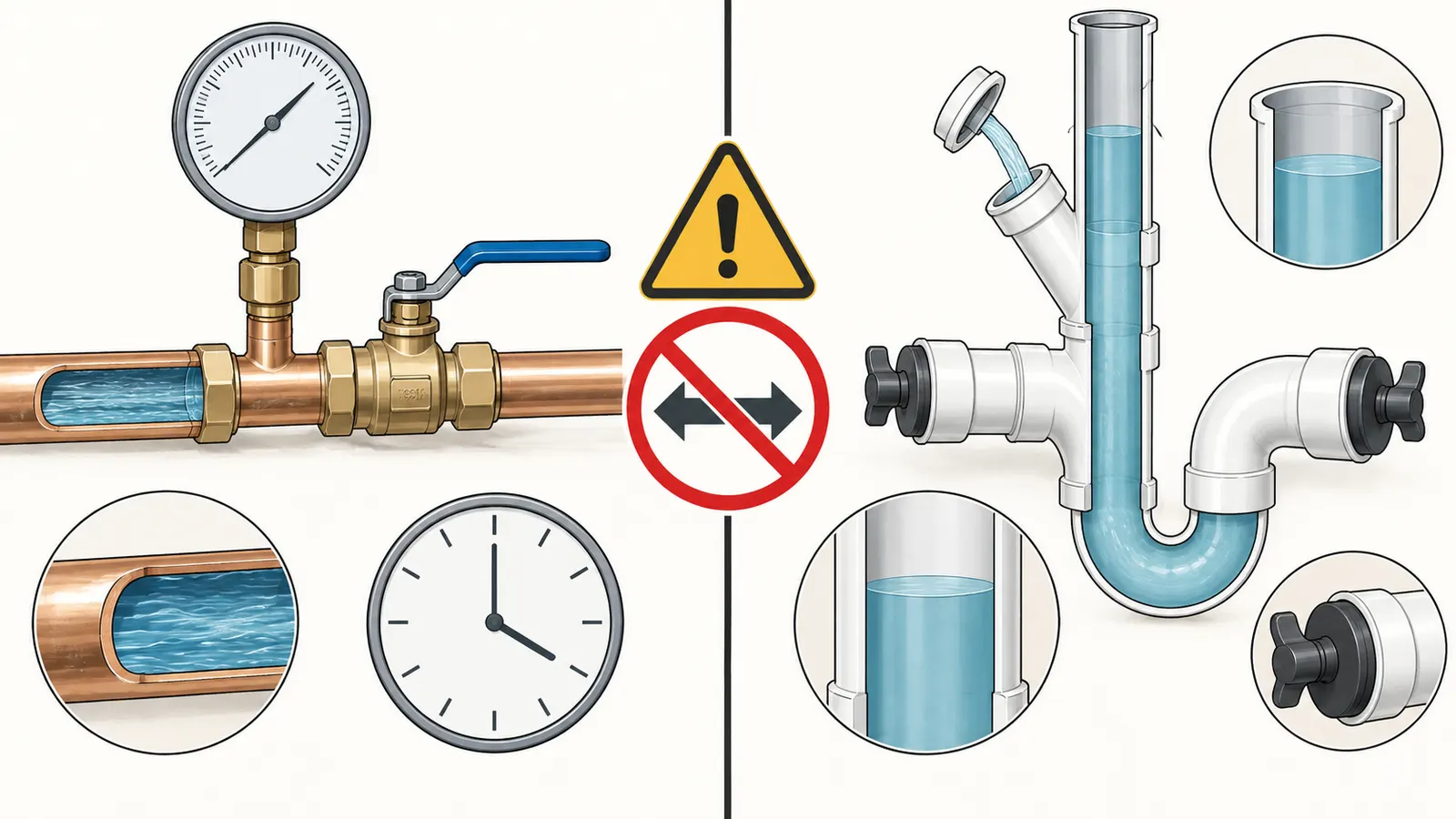Side-by-side comparison of potable-water pressure and plastic DWV head evidence