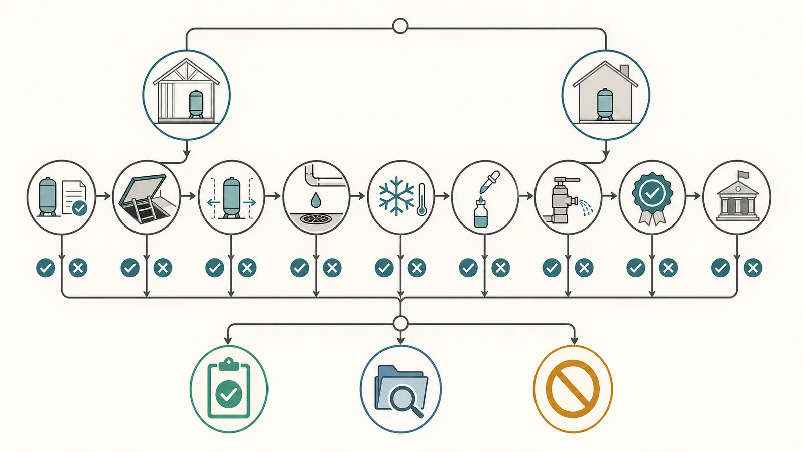 Decision map combining filter waste, septic condition, soil, well, and site observations