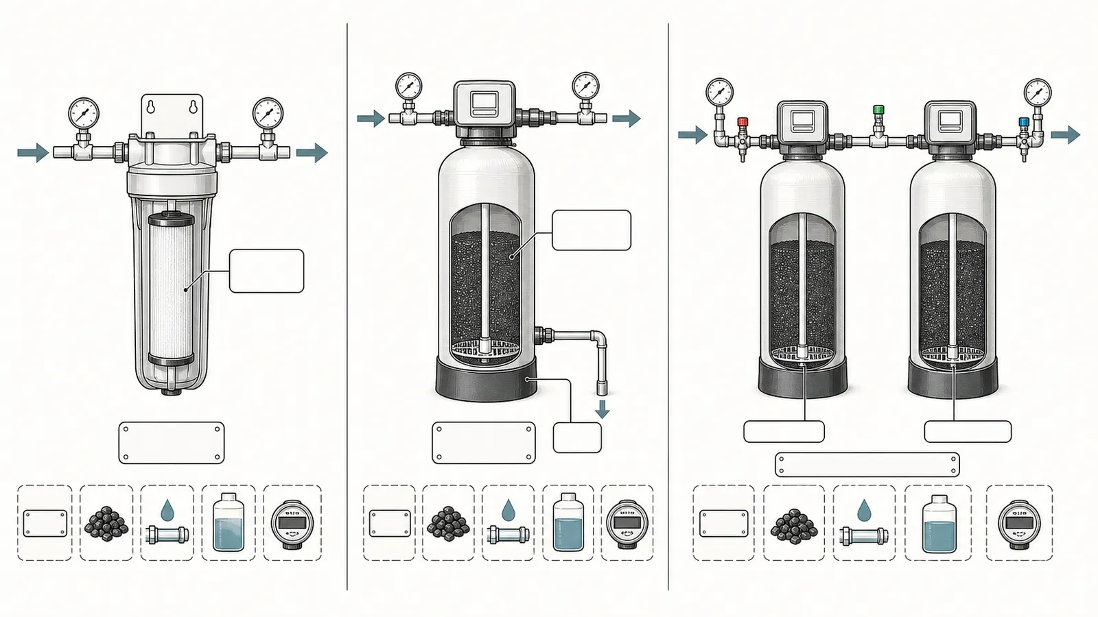 Comparison of a replaceable carbon cartridge, a single media tank, and two lead-lag GAC tanks in series