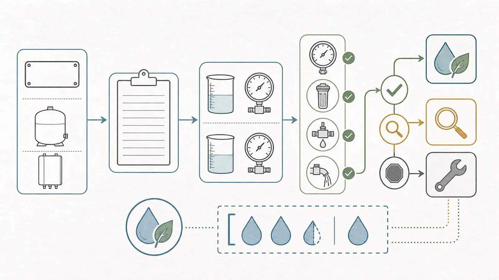 Decision map comparing measured RO performance with the exact model manual and WaterSense reference