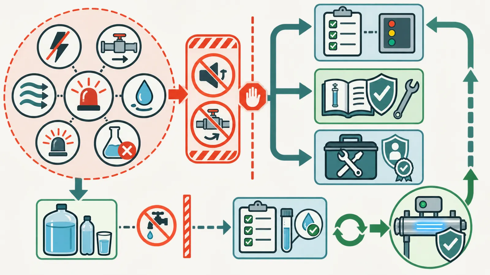 Decision map for UV alarms, bypass use, power loss, and when to stop treating well water as potable