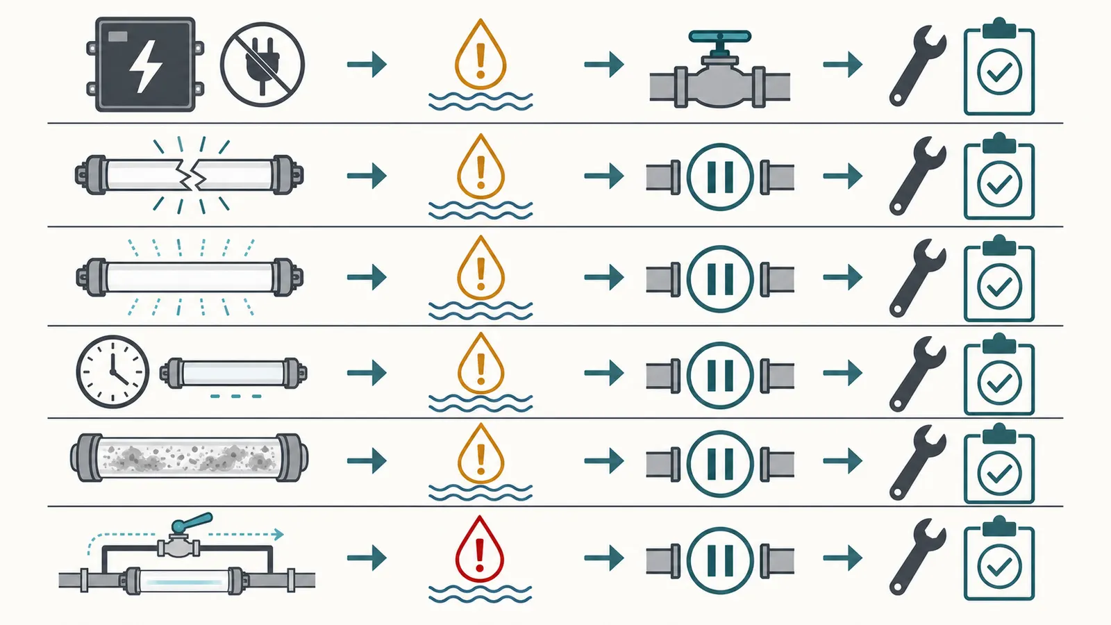 Failure-response matrix for power loss, lamp failure, low intensity, and bypass